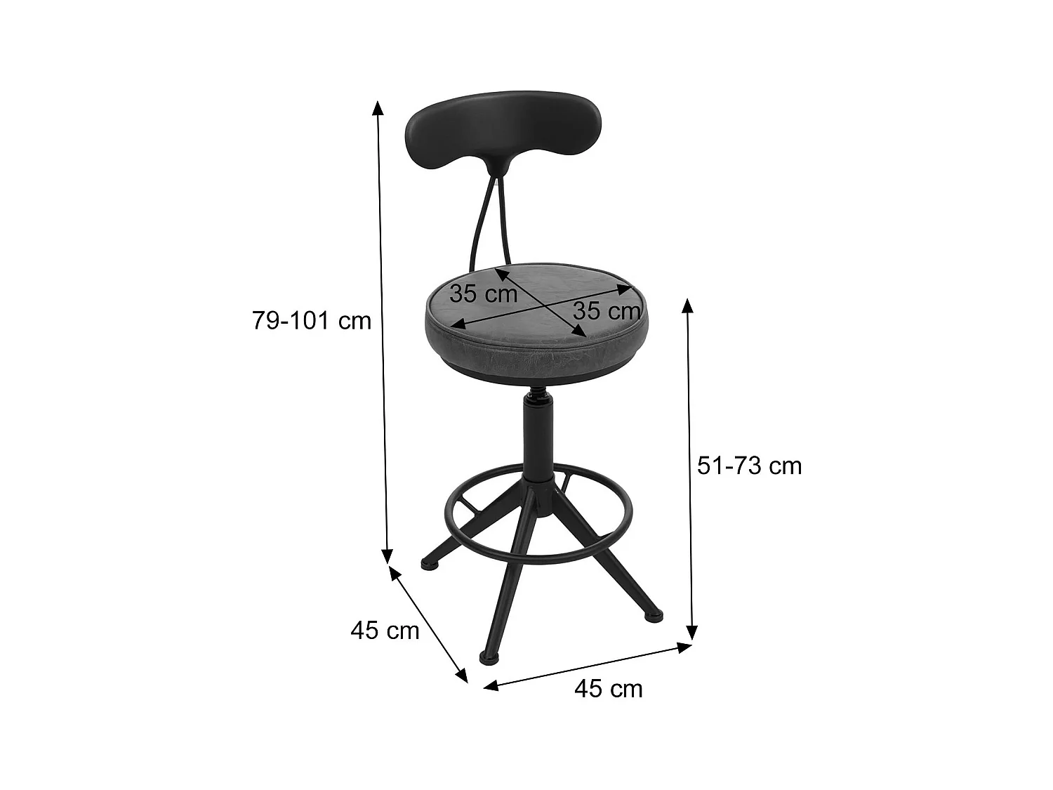 Barhocker MCW-O84 (2er-Set), Schwarz