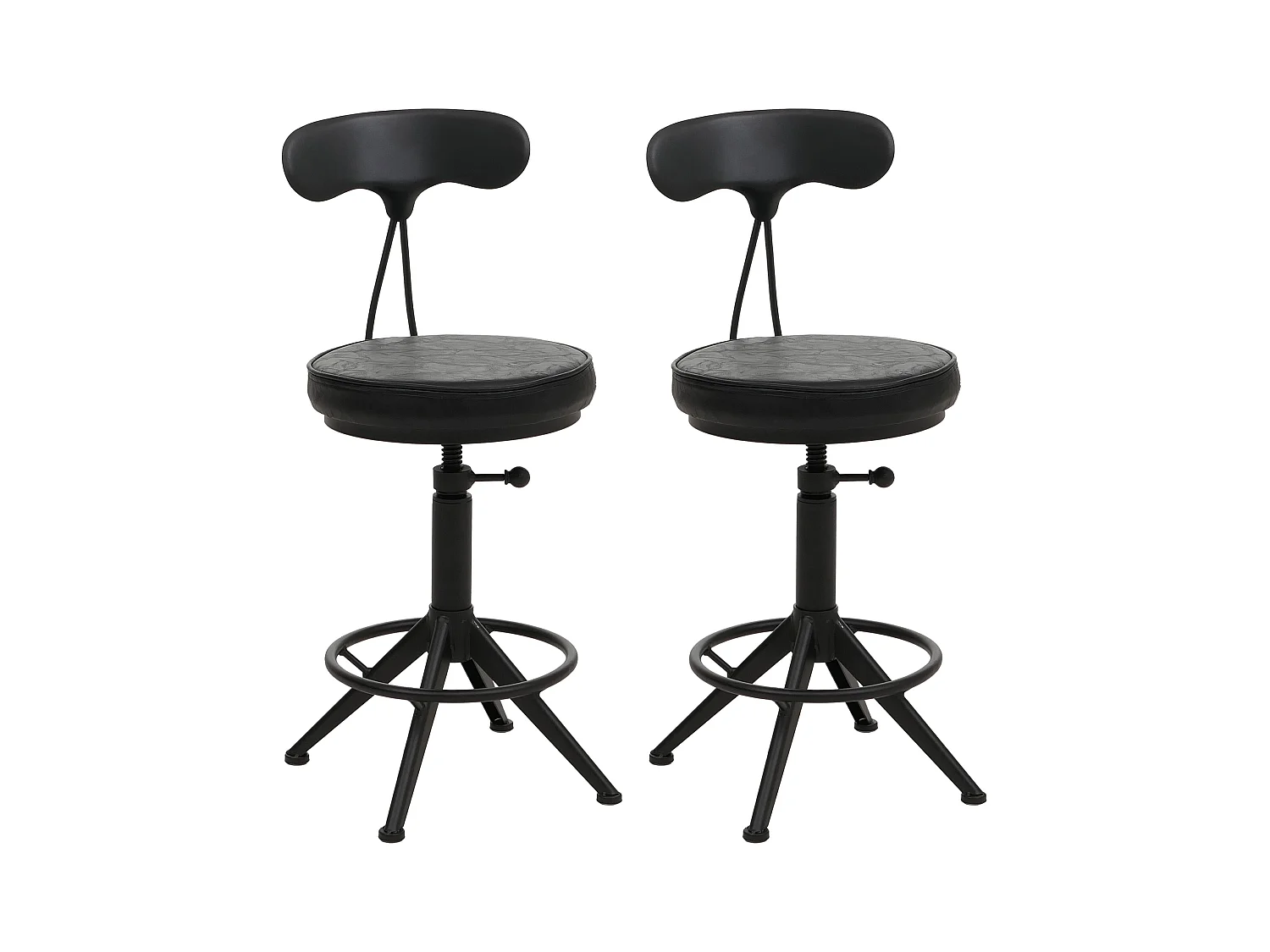 Set 2 sgabelli da bar MCW-O84, sedia bar girevole industriale regolabile in altezza, ecopelle metallo ~ nero
