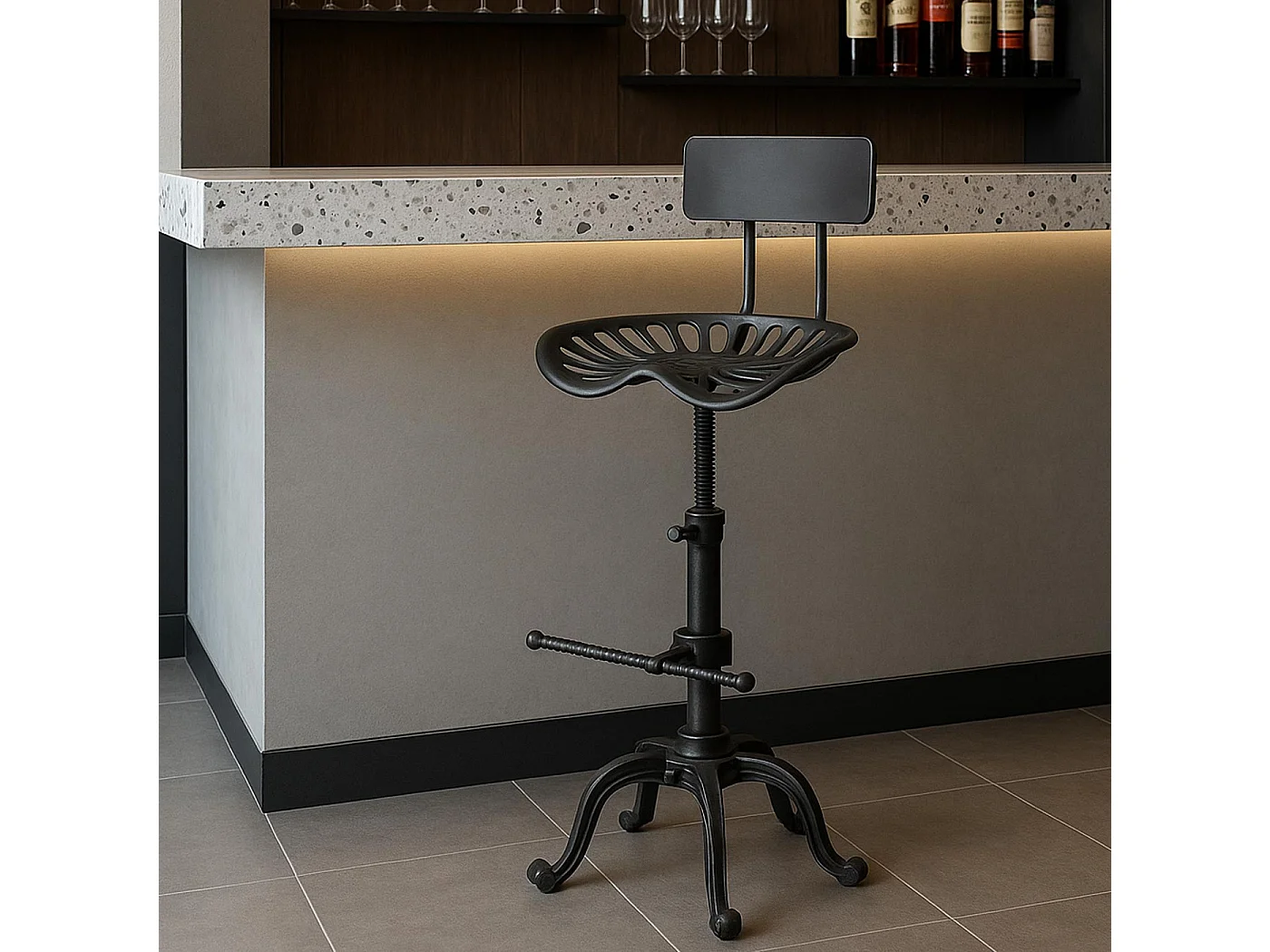 Tabouret de bar MCW-N26,  noir-argent
