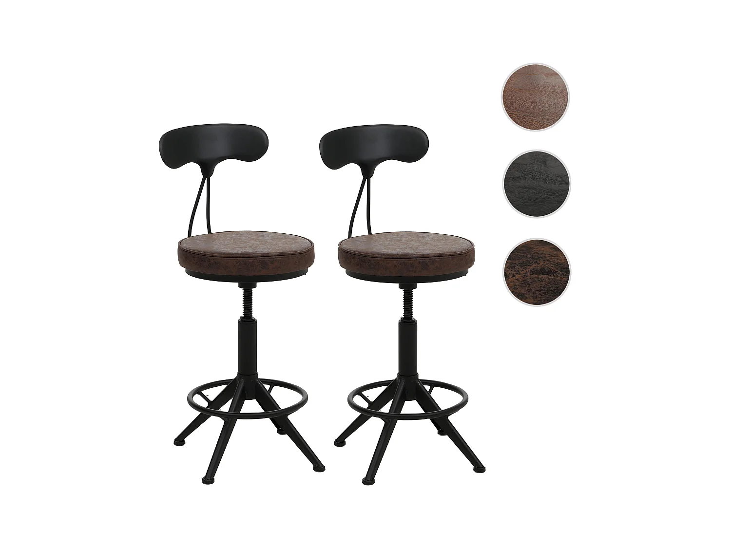 Barhocker MCW-O84 (2er-Set), Braun-schwarz