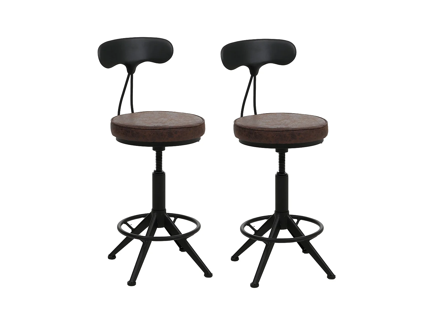Set 2 sgabelli da bar MCW-O84, sedia bar girevole industriale regolabile in altezza, ecopelle metallo ~ marrone-nero