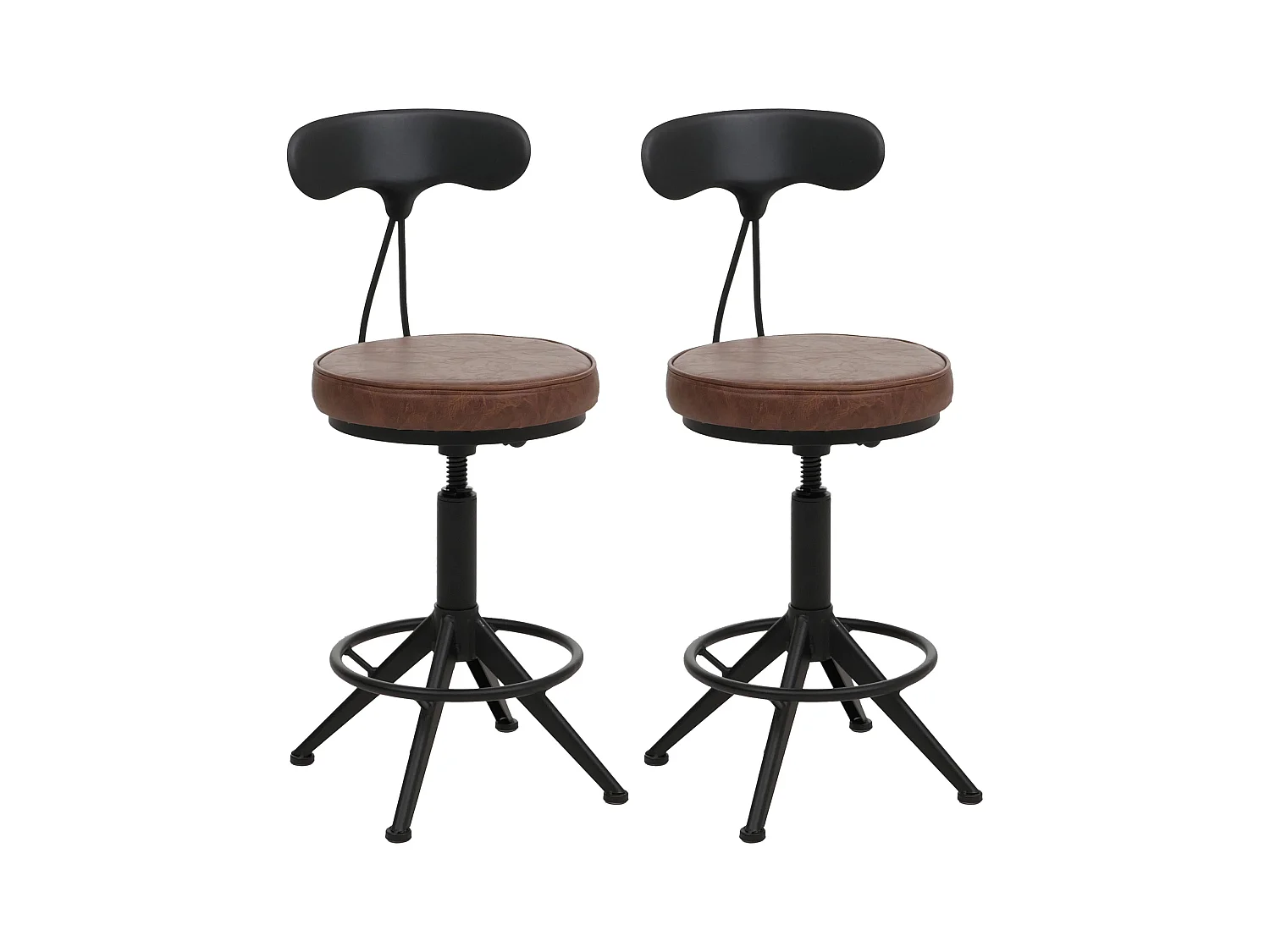 Set 2 sgabelli da bar MCW-O84, sedia bar girevole industriale regolabile in altezza, ecopelle metallo ~ marrone