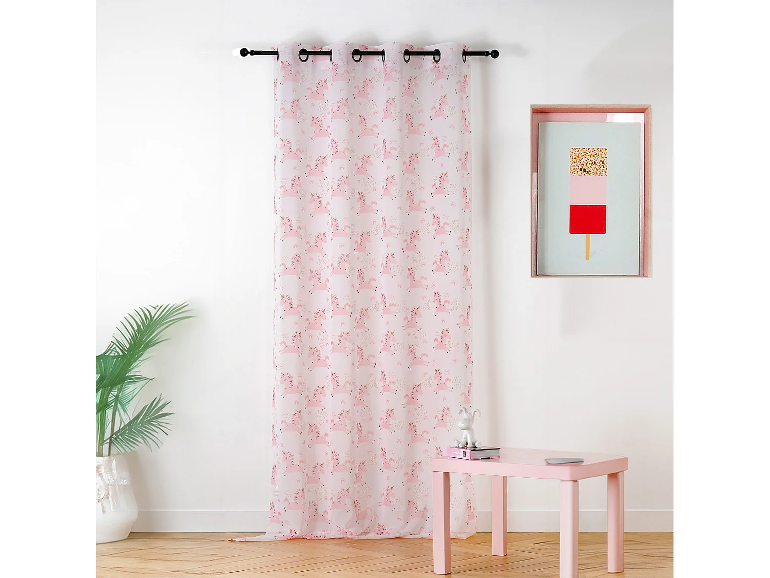 Visillo con estampado de unicornios
