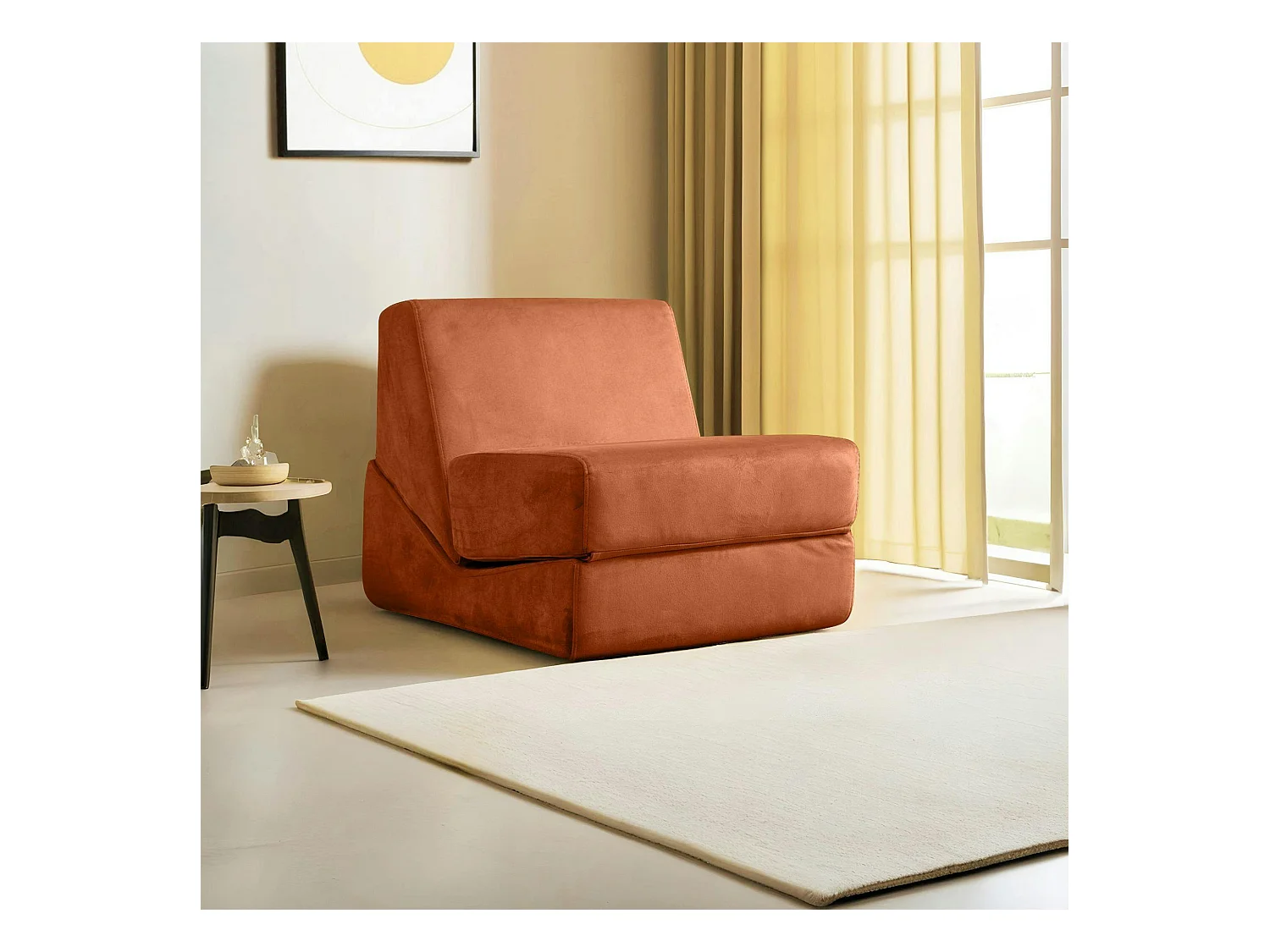 Chauffeuse convertible cuivre velours, lit d'appoint SAPPO