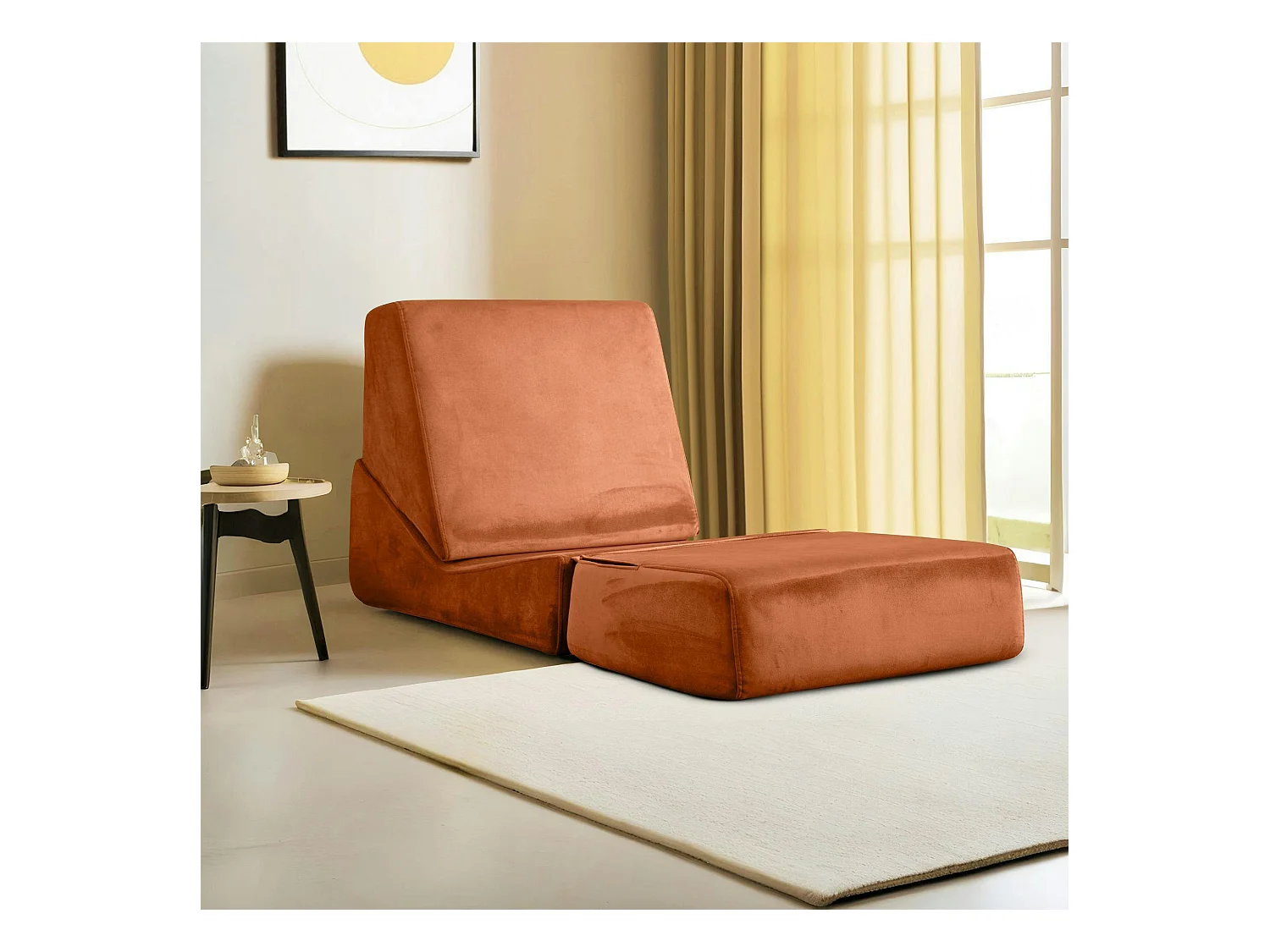 Chauffeuse convertible cuivre velours, lit d'appoint SAPPO