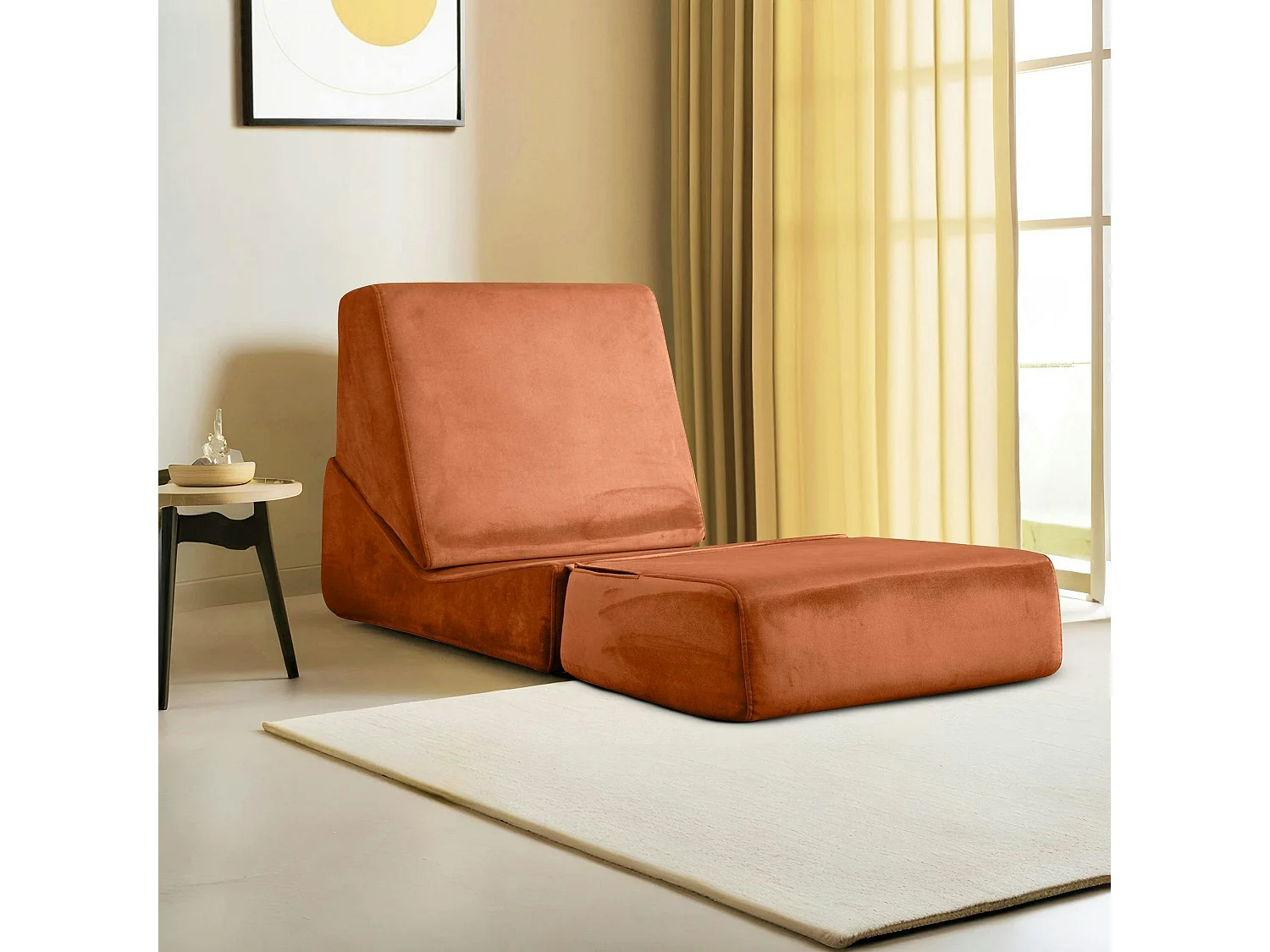 Chauffeuse convertible cuivre velours, lit d'appoint SAPPO