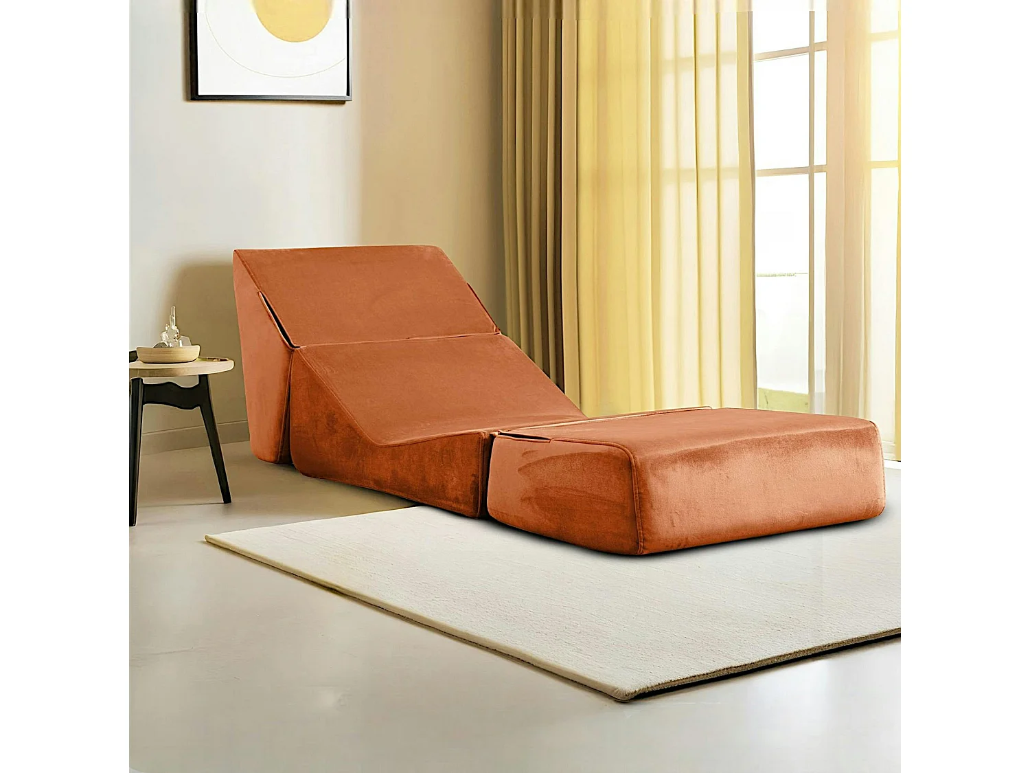 Chauffeuse convertible cuivre velours, lit d'appoint SAPPO