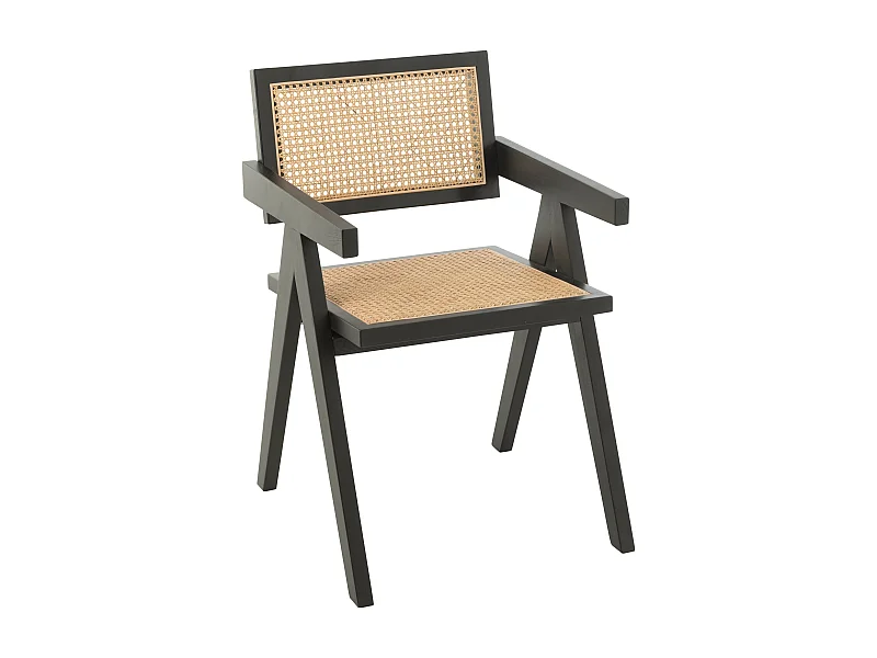 Sillón GRID de madera de fresno y ratán: un diseño aireado-Color Negro