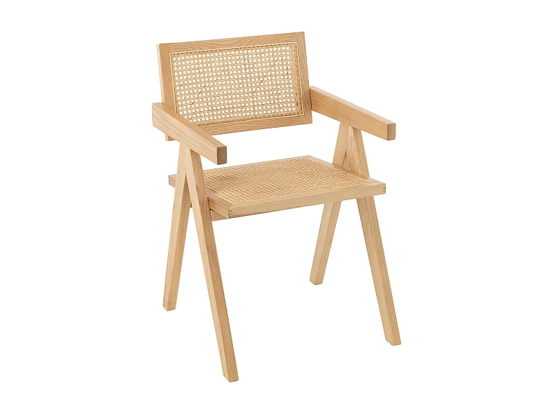 Sillón GRID de madera de fresno y ratán: un diseño aireado-Color ribete verde crudo