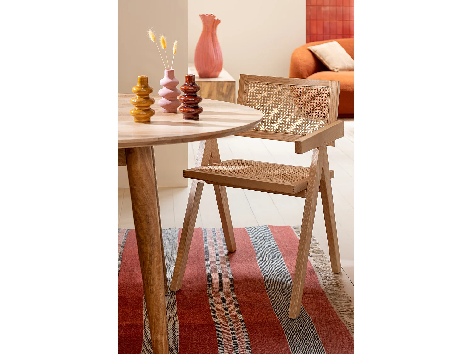 Chaise design en bois et rotin