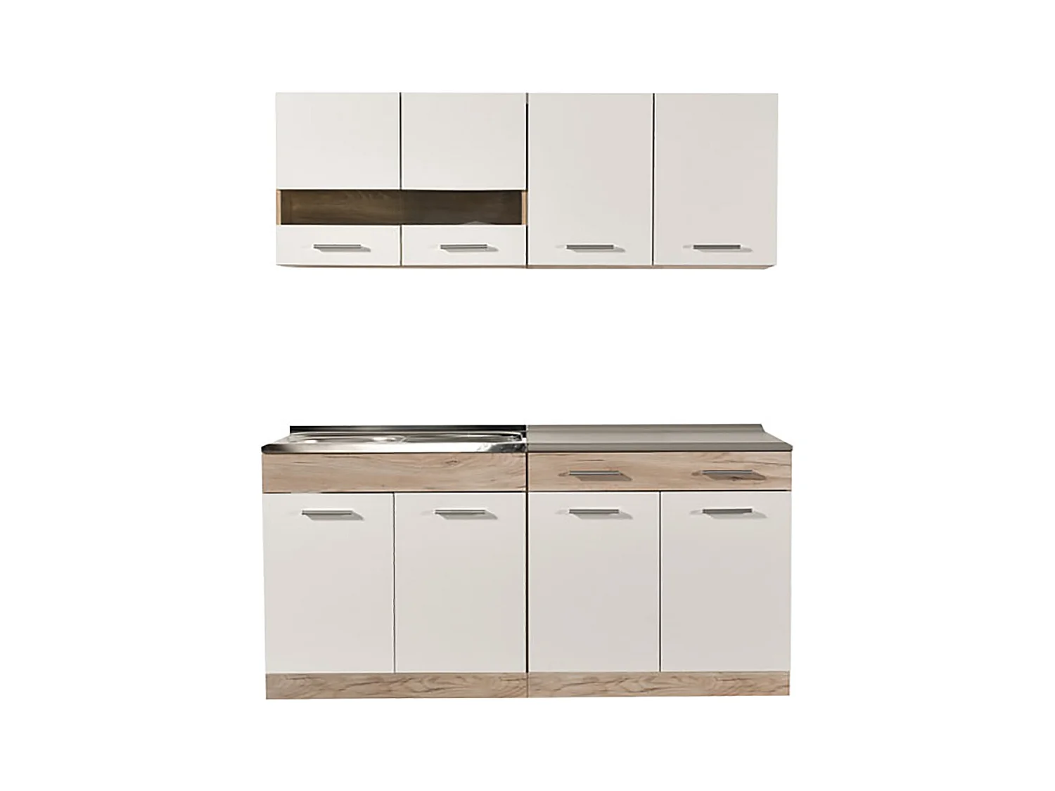 Cuisine 4 éléments couleur chêne/blanc avec plan de travail - Longueur 160,5 x Profondeur 51.6/60 x Hauteur 206.5 cm