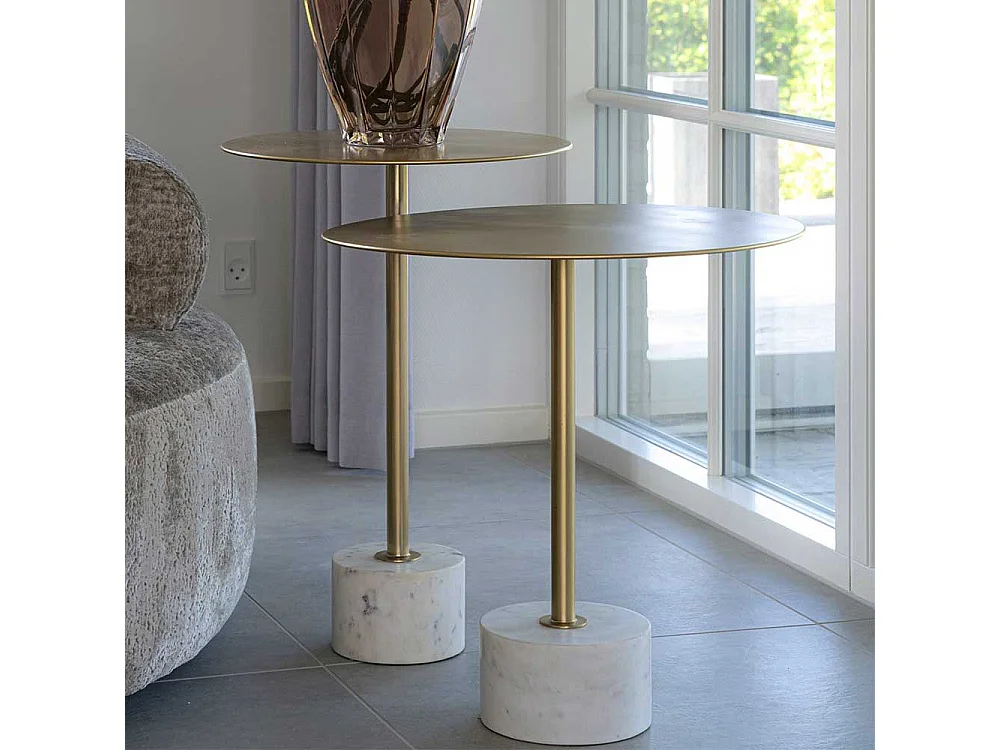 Beistelltisch Anstelltisch in Messingfarben und Weiß