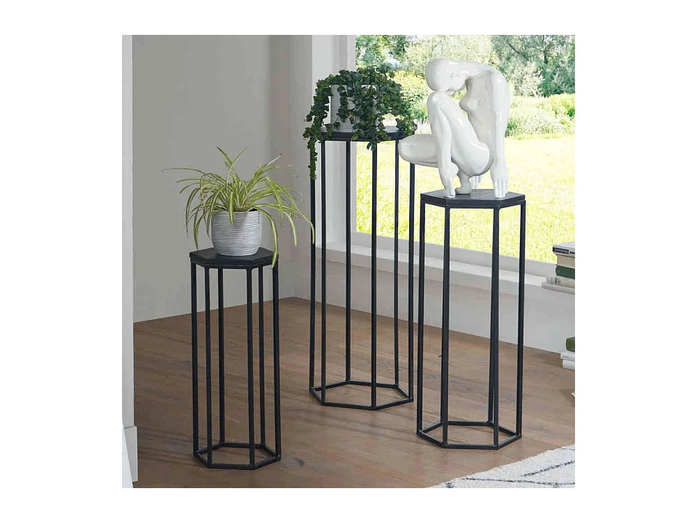 Beistelltische 3er Set aus Mangobaum Massivholz & Metall Schwarz (dreiteilig)