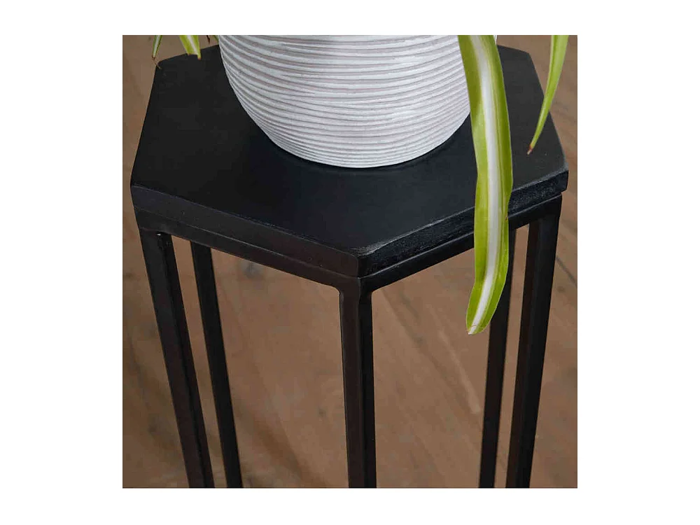 Beistelltische 3er Set aus Mangobaum Massivholz & Metall Schwarz (dreiteilig)