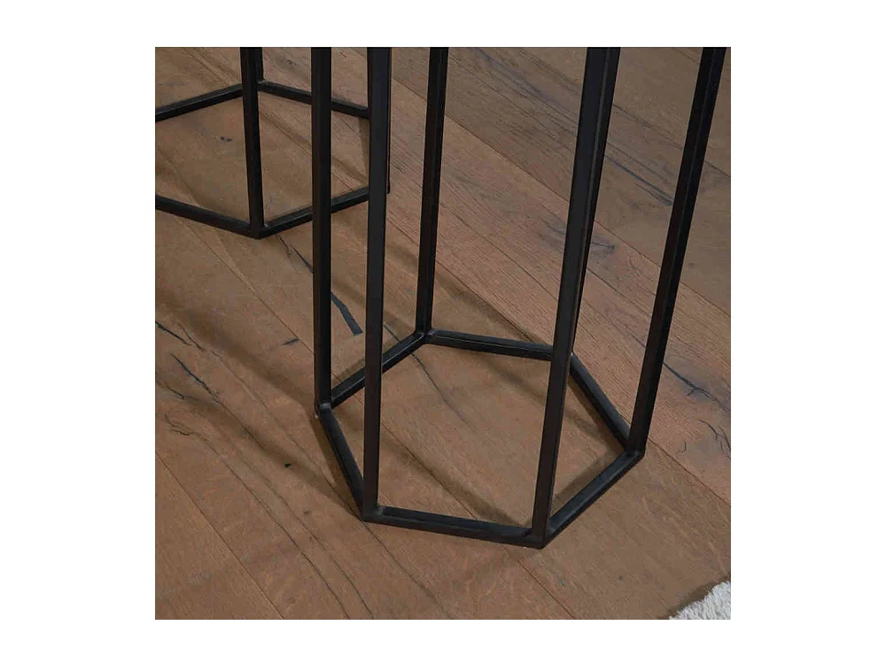 Beistelltische 3er Set aus Mangobaum Massivholz & Metall Schwarz (dreiteilig)