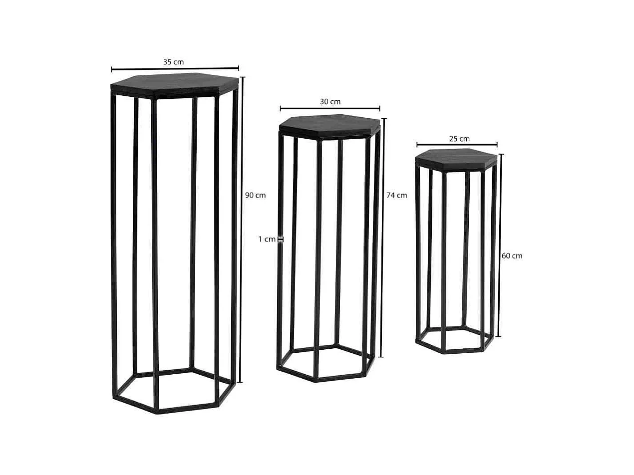 Beistelltische 3er Set aus Mangobaum Massivholz & Metall Schwarz (dreiteilig)