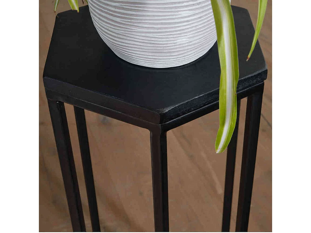 Beistelltische 3er Set aus Mangobaum Massivholz & Metall Schwarz (dreiteilig)