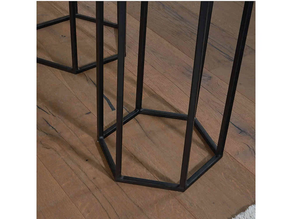 Beistelltische 3er Set aus Mangobaum Massivholz & Metall Schwarz (dreiteilig)