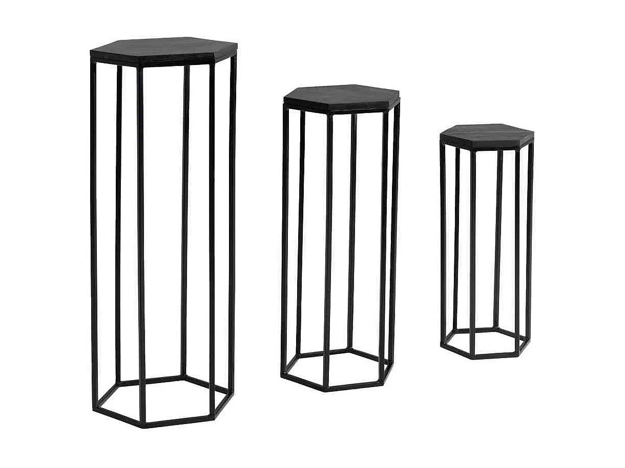 Beistelltische 3er Set aus Mangobaum Massivholz & Metall Schwarz (dreiteilig)