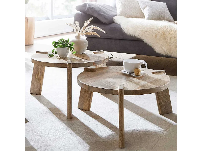 Beistelltische Sofa in Mangobaum Natur Dreifußgestell (zweiteilig)