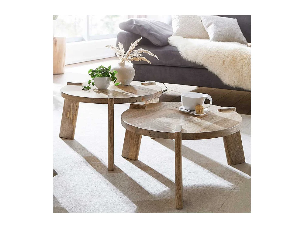 Beistelltische Sofa in Mangobaum Natur Dreifußgestell (zweiteilig)