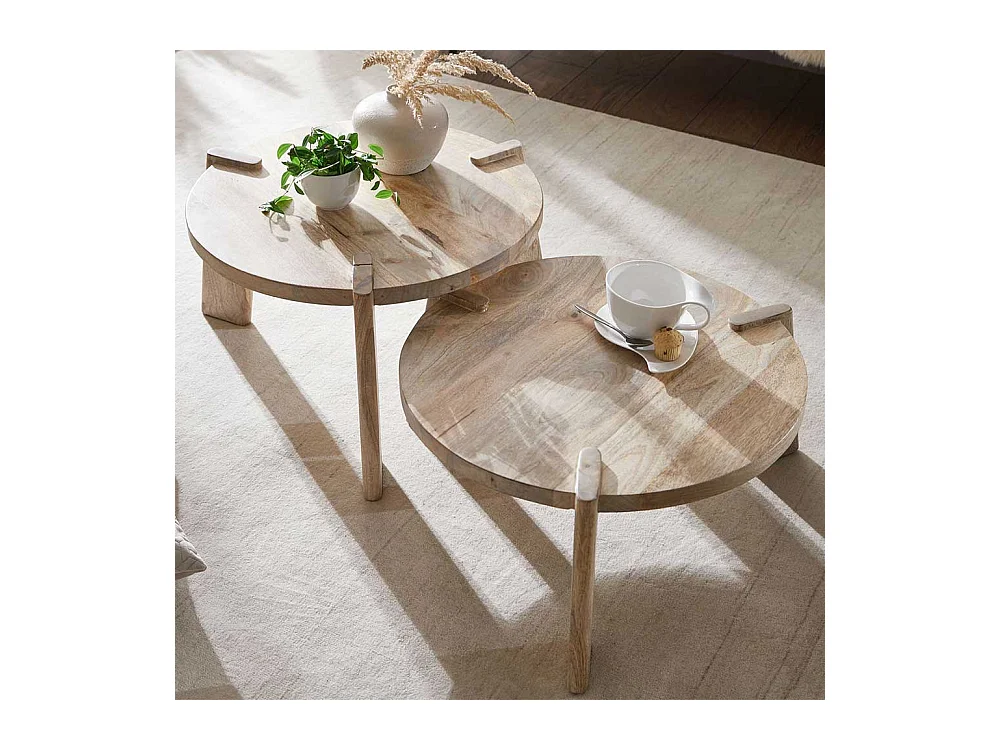 Beistelltische Sofa in Mangobaum Natur Dreifußgestell (zweiteilig)