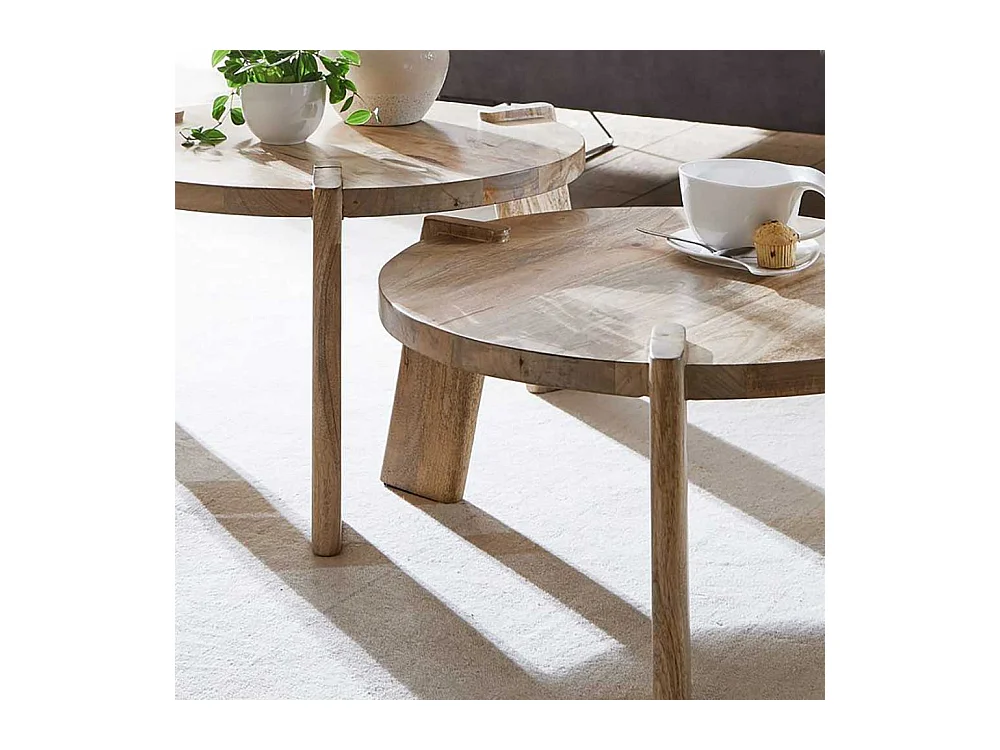 Beistelltische Sofa in Mangobaum Natur Dreifußgestell (zweiteilig)