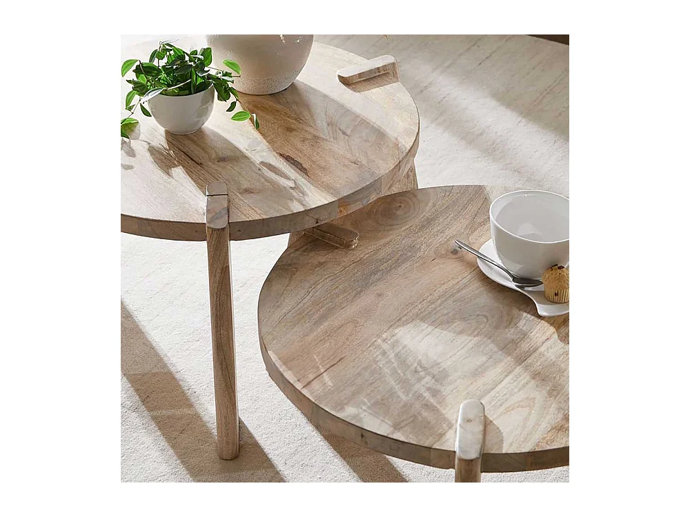 Beistelltische Sofa in Mangobaum Natur Dreifußgestell (zweiteilig)