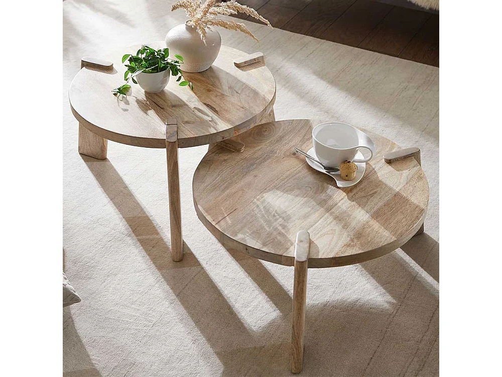 Beistelltische Sofa in Mangobaum Natur Dreifußgestell (zweiteilig)