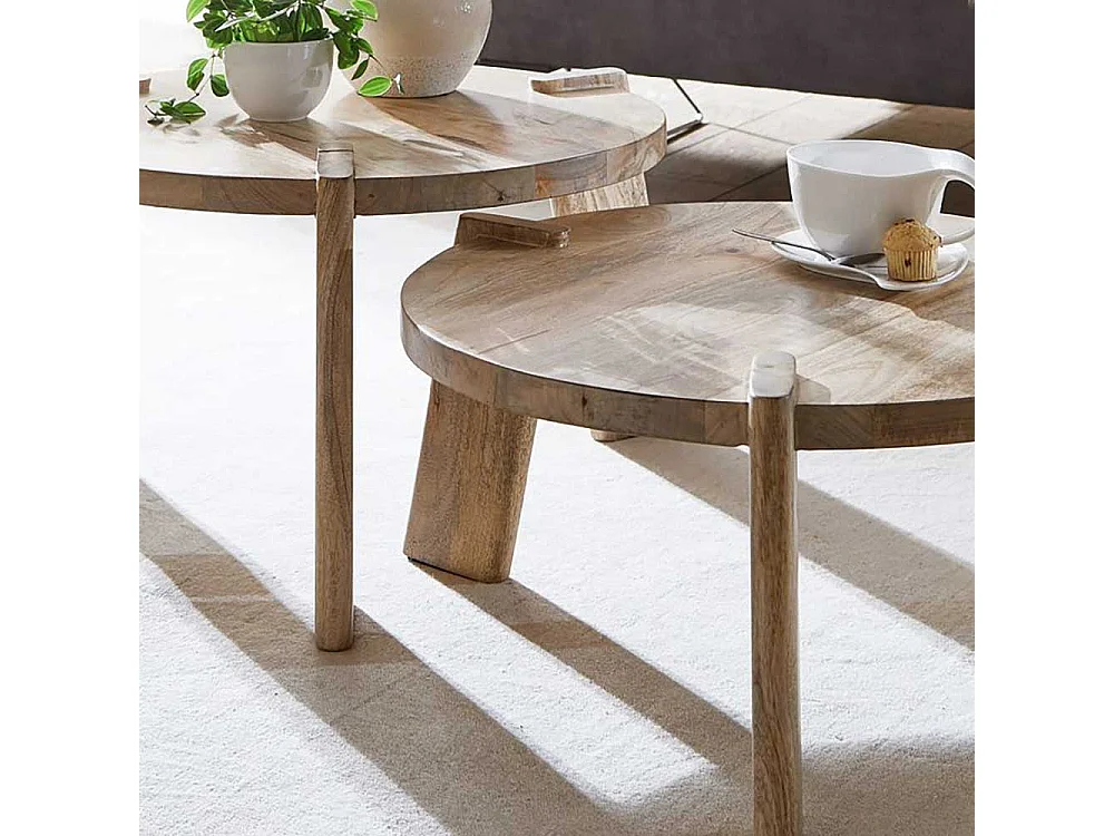 Beistelltische Sofa in Mangobaum Natur Dreifußgestell (zweiteilig)