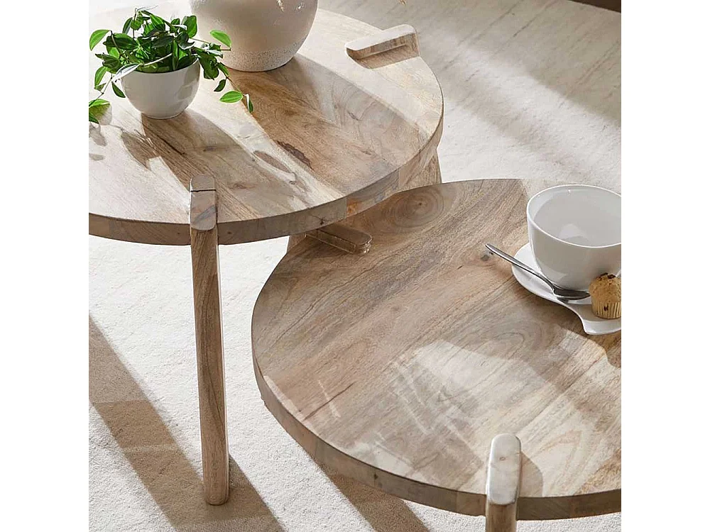 Beistelltische Sofa in Mangobaum Natur Dreifußgestell (zweiteilig)