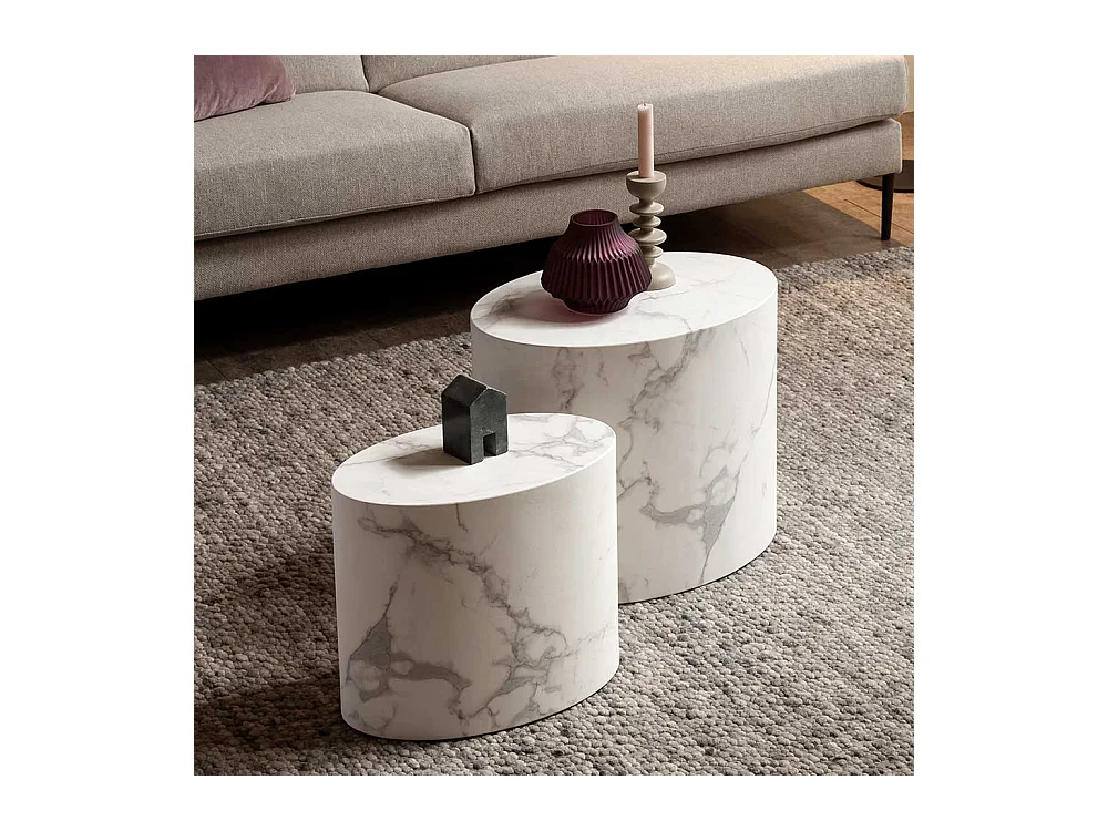 Beistelltisch Set Sofa mit ovaler Tischplatte Weiß (zweiteilig)