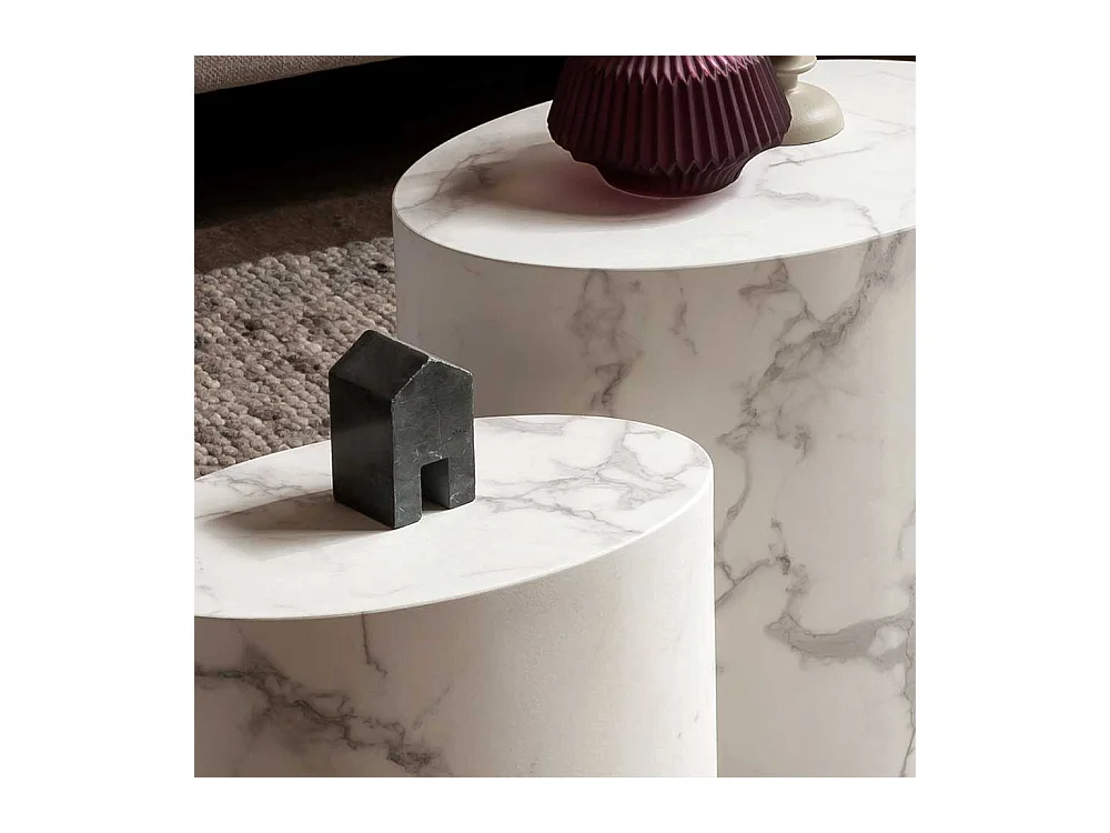 Beistelltisch Set Sofa mit ovaler Tischplatte Weiß (zweiteilig)