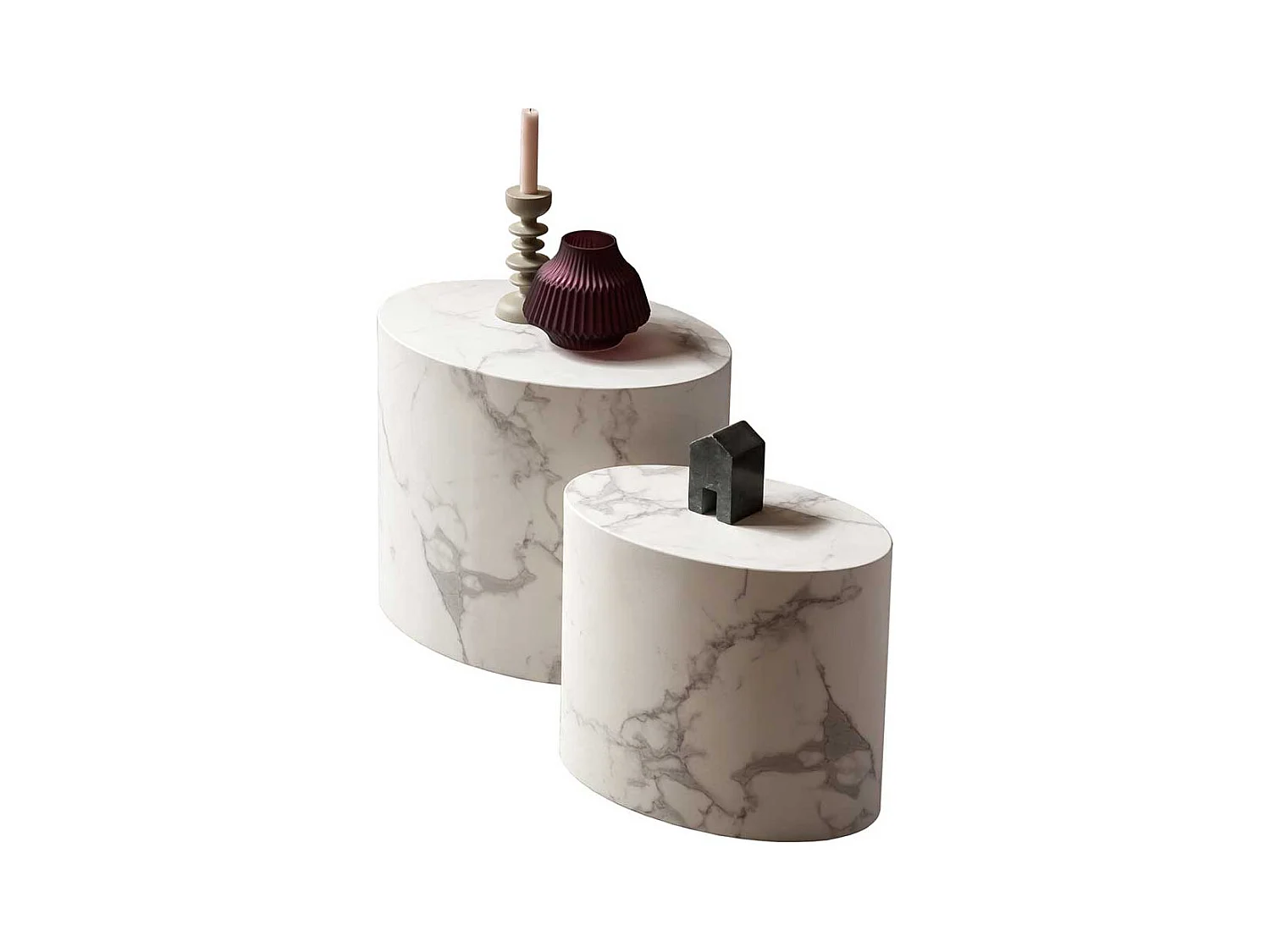 Beistelltisch Set Sofa mit ovaler Tischplatte Weiß (zweiteilig)