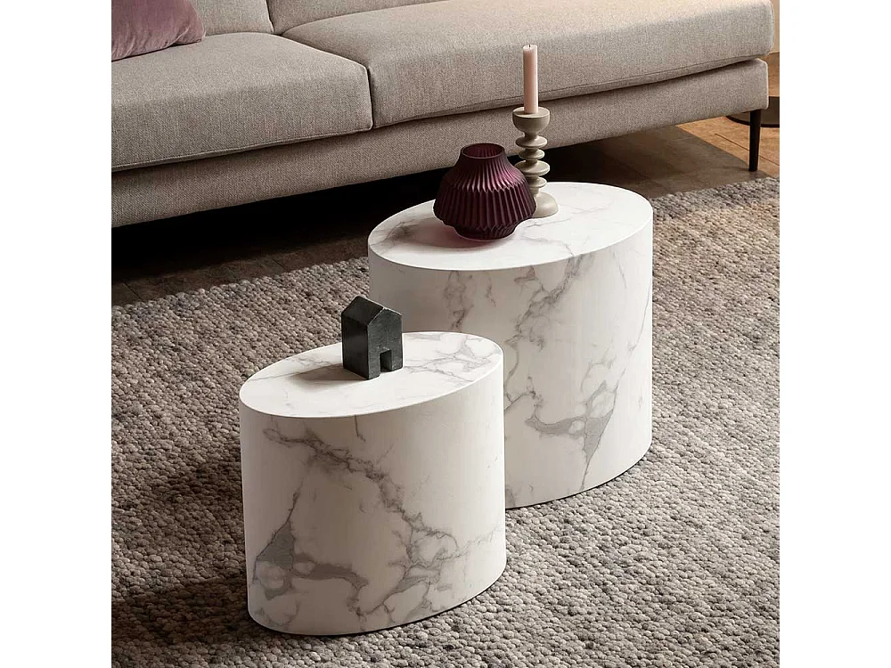 Beistelltisch Set Sofa mit ovaler Tischplatte Weiß (zweiteilig)