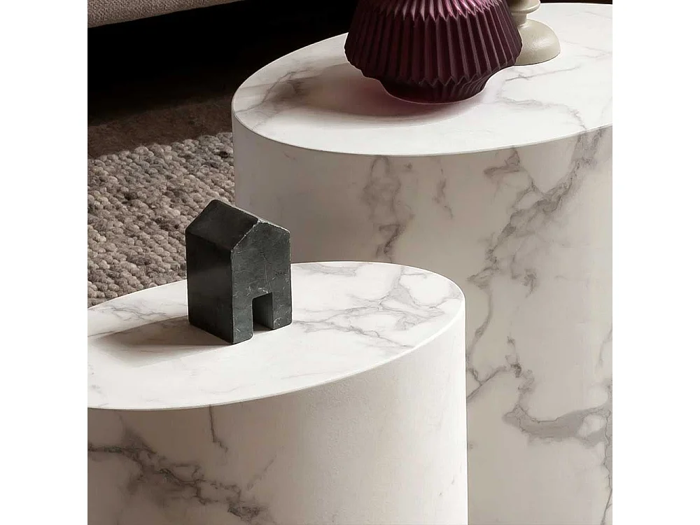 Beistelltisch Set Sofa mit ovaler Tischplatte Weiß (zweiteilig)