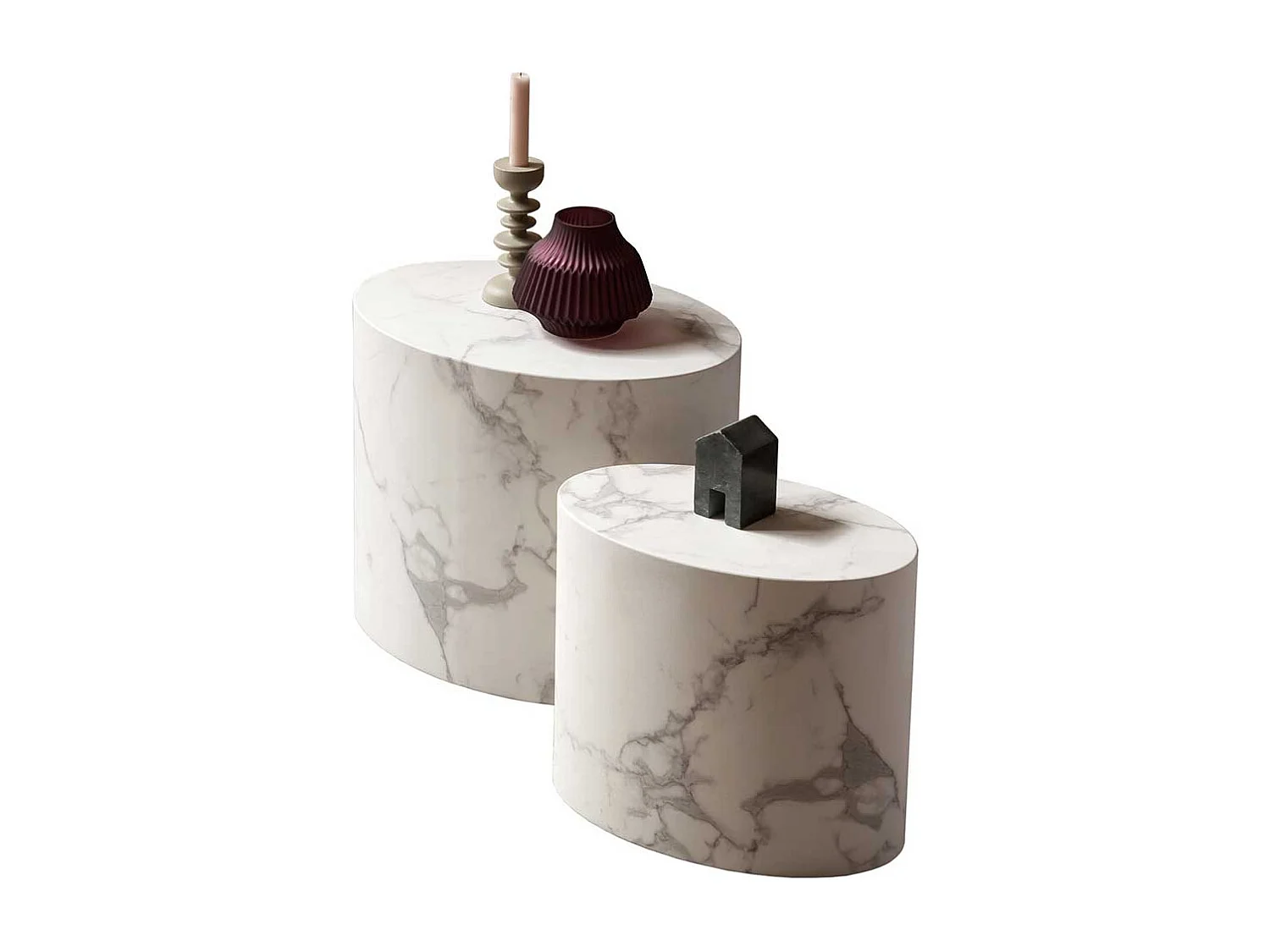 Beistelltisch Set Sofa mit ovaler Tischplatte Weiß (zweiteilig)