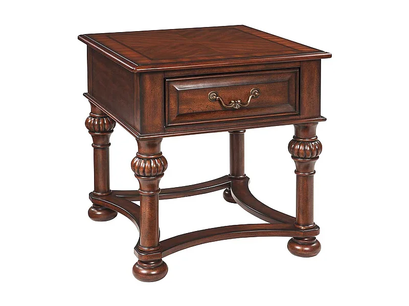 Beistelltisch klassisch in Nussbaumfarben Metallgriff