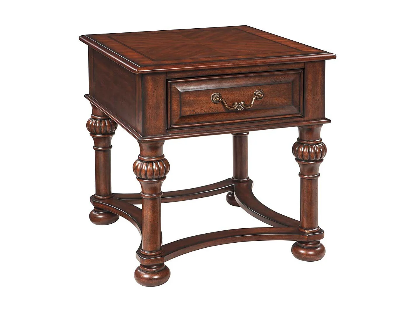 Beistelltisch klassisch in Nussbaumfarben Metallgriff