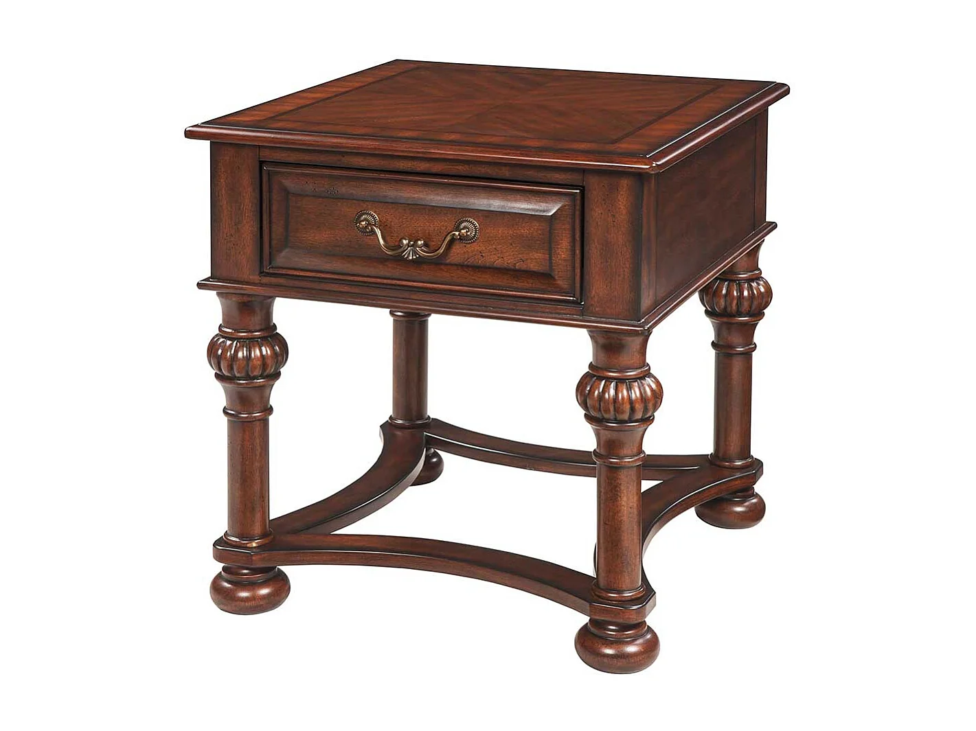 Beistelltisch klassisch in Nussbaumfarben Metallgriff