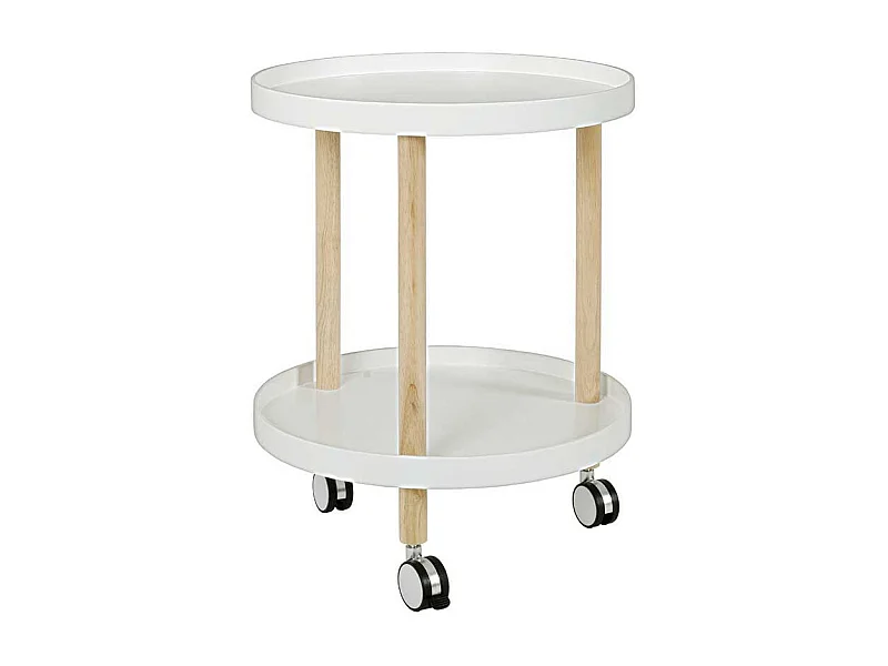 Rollen Beistelltisch in Weiß Holz Rund