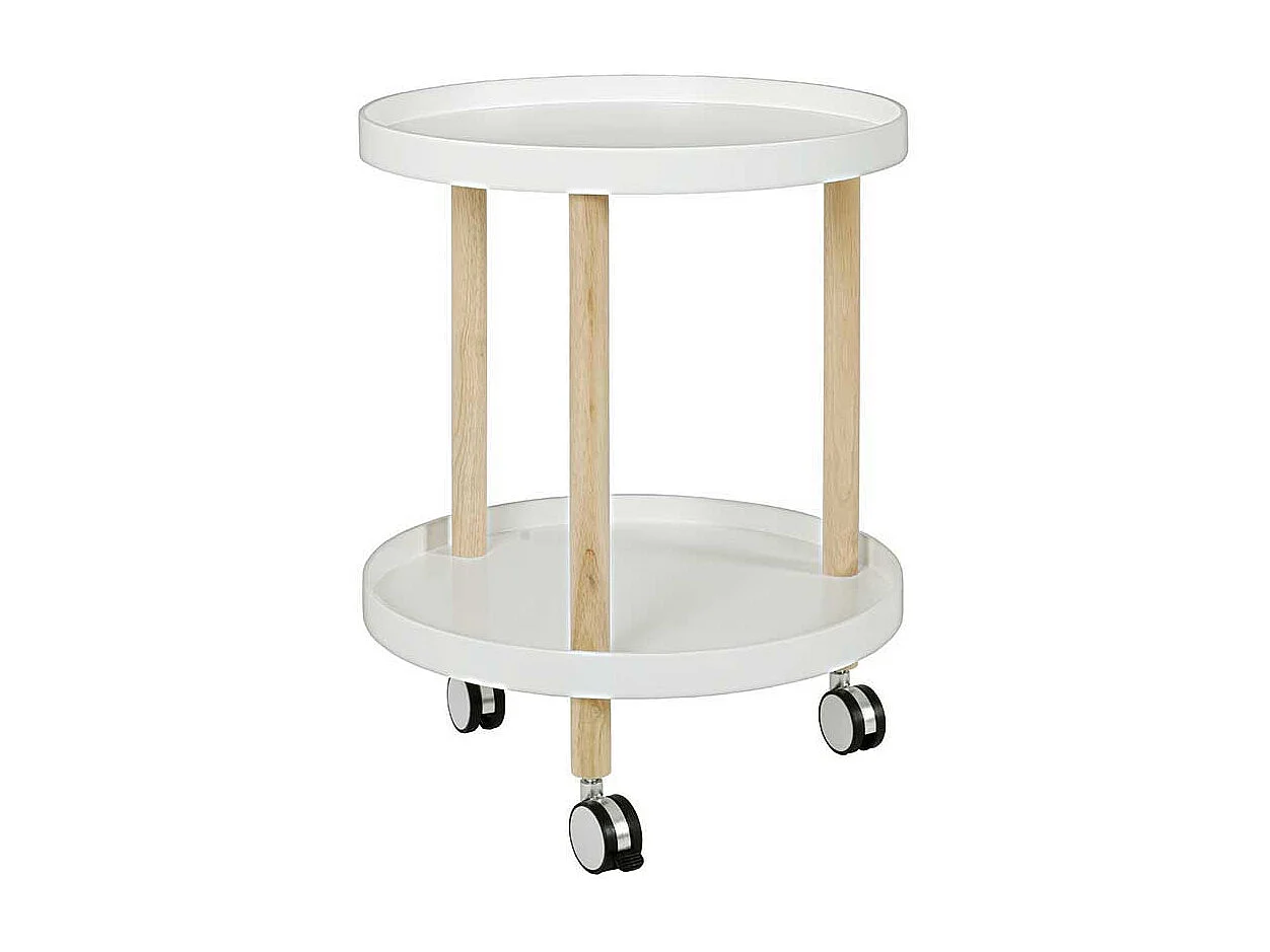 Rollen Beistelltisch in Weiß Holz Rund