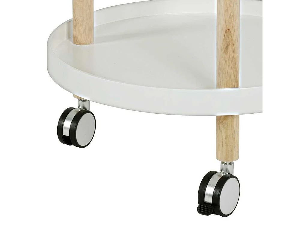 Rollen Beistelltisch in Weiß Holz Rund