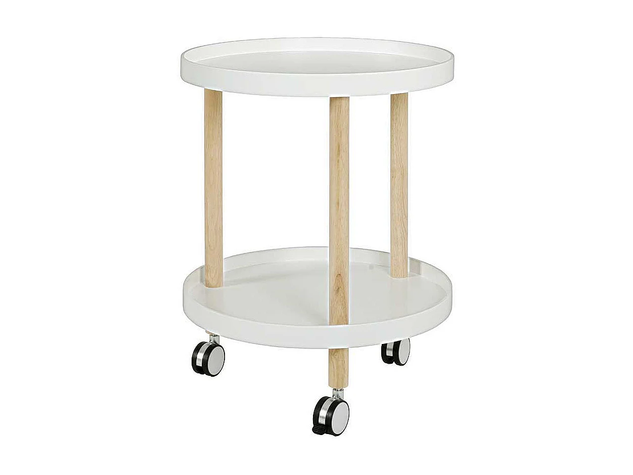 Rollen Beistelltisch in Weiß Holz Rund