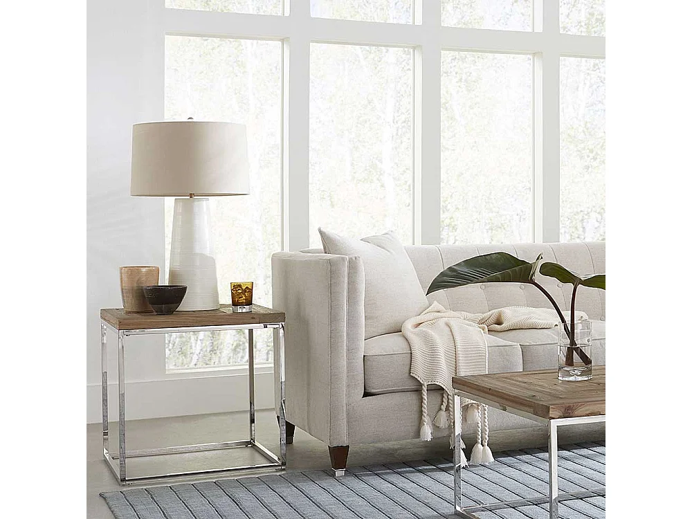 Beistelltisch Sofa aus Tanne Massivholz und Edelstahl modernem Design