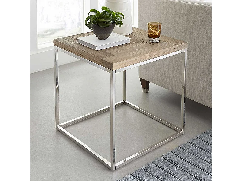 Beistelltisch Sofa aus Tanne Massivholz und Edelstahl modernem Design