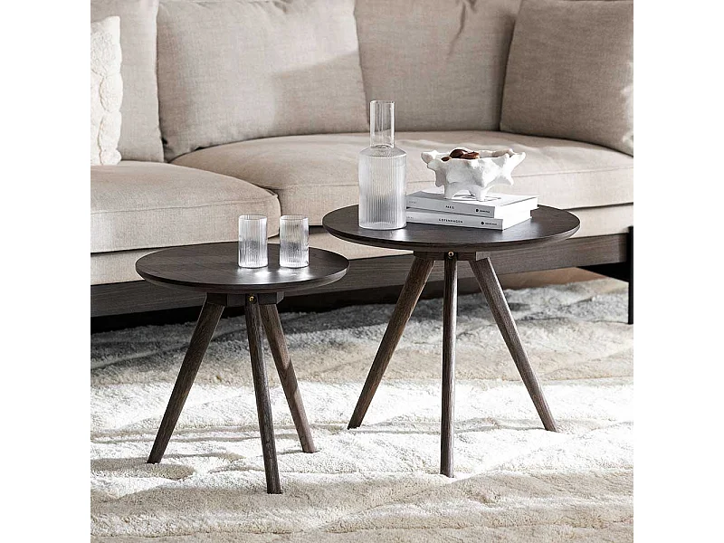 Rundes Beistelltisch Set in Eiche dunkelbraun 45 cm hoch (zweiteilig)