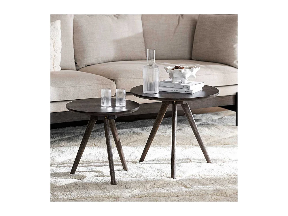 Rundes Beistelltisch Set in Eiche dunkelbraun 45 cm hoch (zweiteilig)