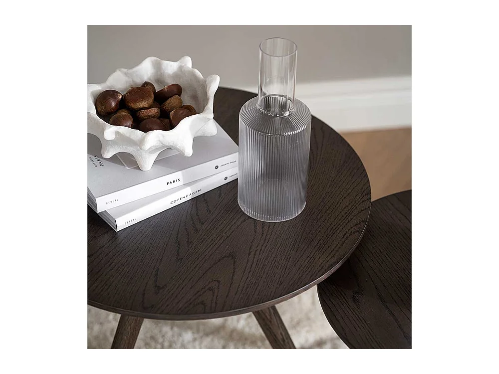 Rundes Beistelltisch Set in Eiche dunkelbraun 45 cm hoch (zweiteilig)