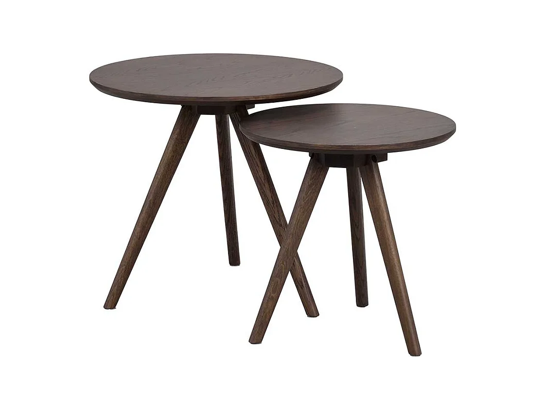 Rundes Beistelltisch Set in Eiche dunkelbraun 45 cm hoch (zweiteilig)